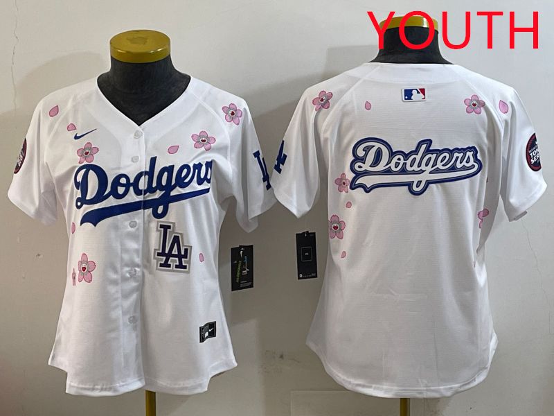 Youth Los Angeles Dodgers Blank White Sakura Edition 2025 Nike MLB Jersey style 18->youth mlb jersey->Youth Jersey